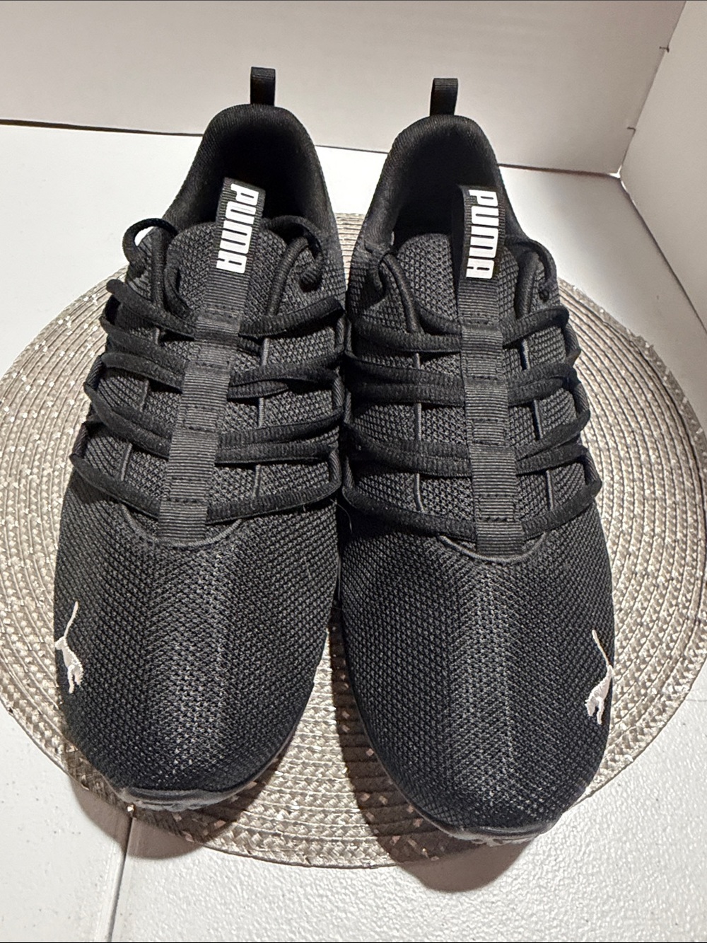 Puma Black Sneakers with White Logo and Floral Heel Accent - Picture 2 of 4